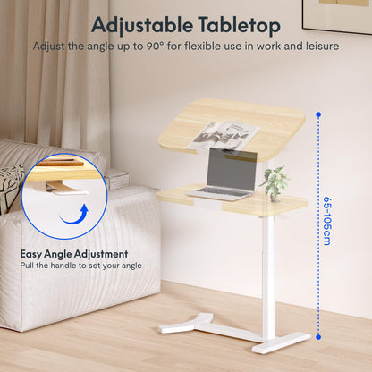FLEXISPOT Overbed Table with Wheels, Adjustable Height Bedside Table, Rolling Laptop Desk for Bed Sofa, Small Standing Desk 75 x 40 cm