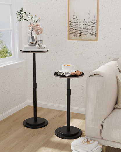 GUOHNHE Round Side Table, Height Adjustable Pedestal Stand, 1 Pack, Black