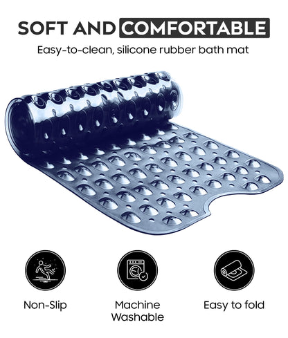 ADOV Bath Mat Non Slip, 100 x 40 cm Extra Long Shower Mat Anti Mould, Bathroom Bathtub Mats for Tub, 200 Strong Suction Cups and Drain Holes