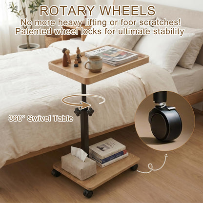 XUDREZ Adjustable Side Table, C Shaped Small Table with 4 Wheels 364° Swivel Tray, End Table for Living Room Bedroom Sofa Small Spaces