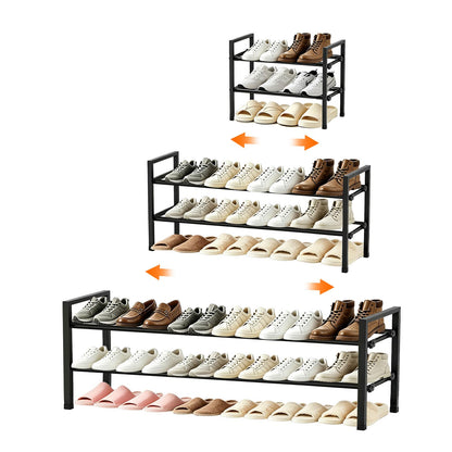 Anhow Extendable Shoe Rack, 2 Tier Adjustable Shoe Storage, 44 to 109 cm, Black Metal Free Standing Shoe Rack, Space Saving for Wardrobe, Closet