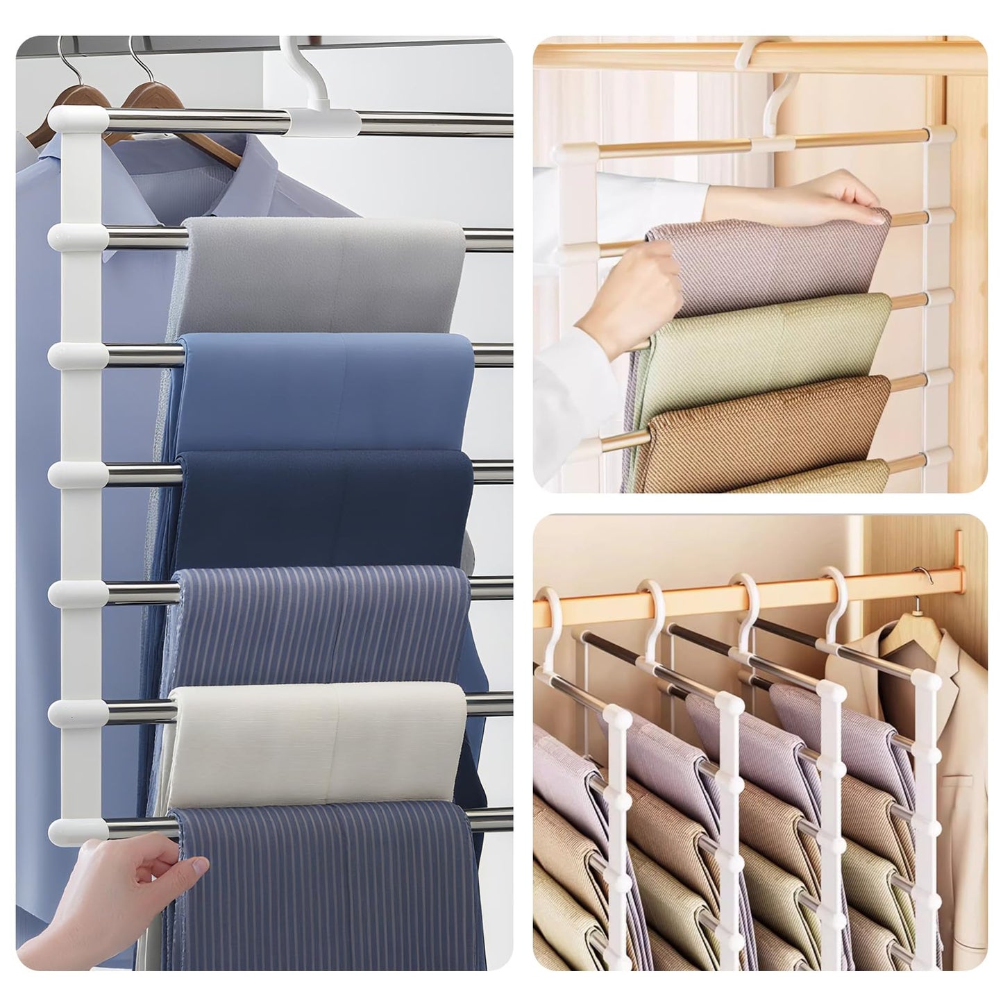 Pack of 2 foldable trouser hangers, space-saving hangers for trousers, skirts and more, trouser hangers with clamp, ideal for scarves, ties
