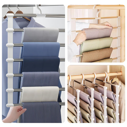 Pack of 2 foldable trouser hangers, space-saving hangers for trousers, skirts and more, trouser hangers with clamp, ideal for scarves, ties