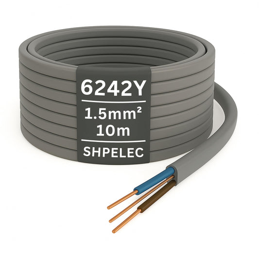 SHPELEC? 6242YH Twin and Earth Cable - 1.5mm 10m | Electrical Mains Socket Ring Wire BASEC Approved - Multiple Lengths (10metres - 1.5mm Twin and