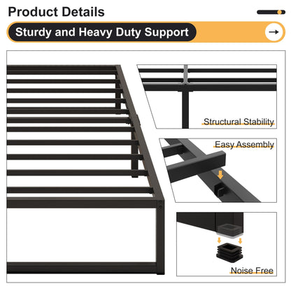 Yicensen Double Bed Frame 135x190 cm Metal Platform Bed Double, Noise Free