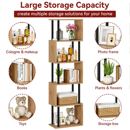 IBUYKE 6-Tier Tall Bookshelf,S-Shaped Geometric Bookcase,Oak WBC016K