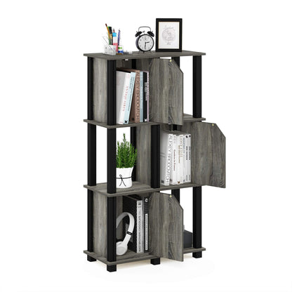 Furinno Brahms 4-Tier Storage Shelf with 3 Doors, French Oak Grey/Black