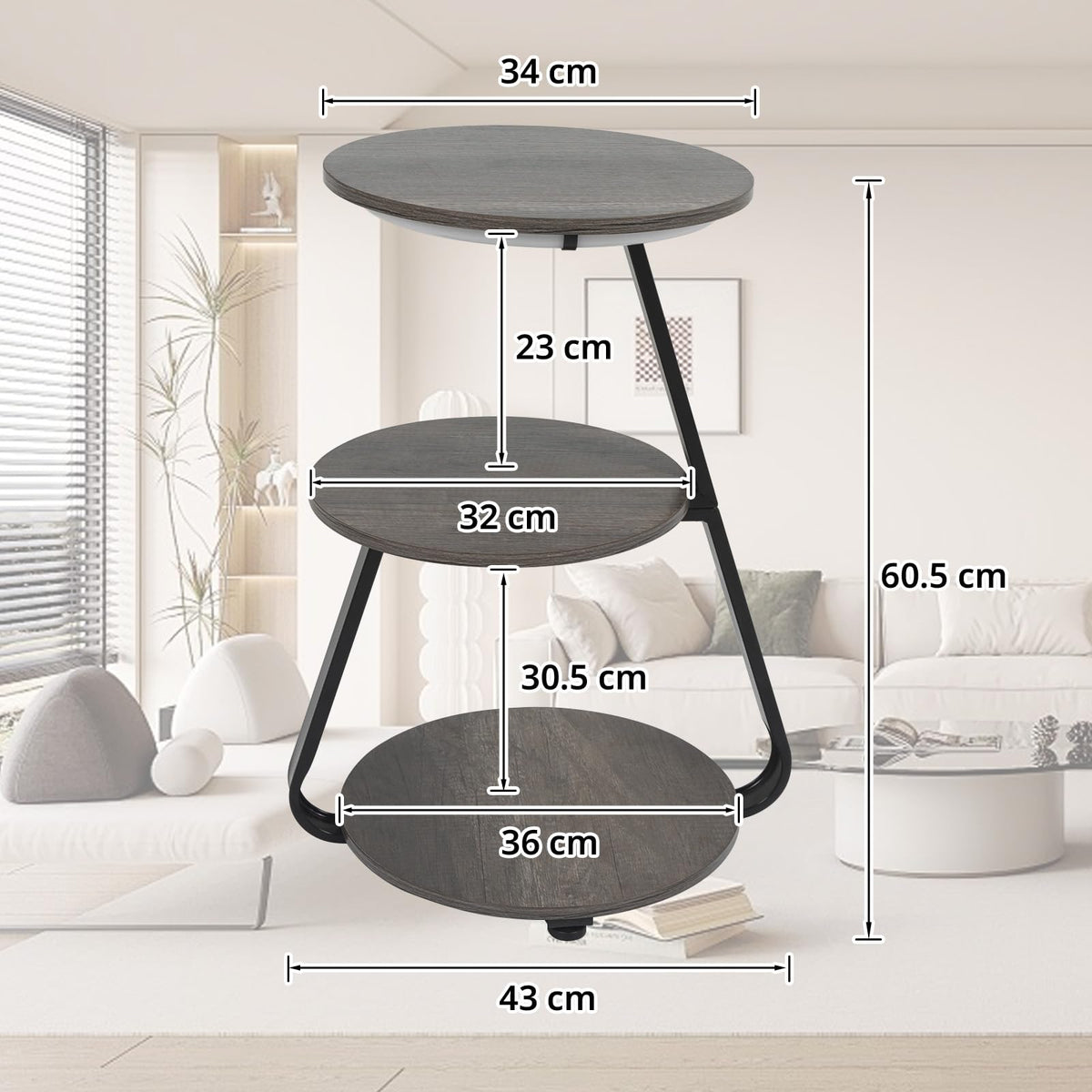 ARTETHYS Side Table, Small Round Coffee Table, Grey