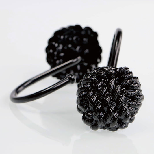 Black Shower Curtain Hooks Rings: PopKozzi Rust Proof Metal Decorative Shower Curtain Rings - Modern Farmhouse Nautical Designer Shower Curtain