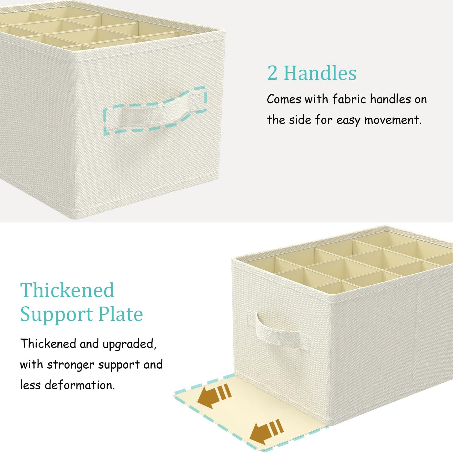 GUOHNHE Fabric Shoe Boxes, Fits 12-24 Pairs, 2 Pack, 42x32x26 cm, Beige