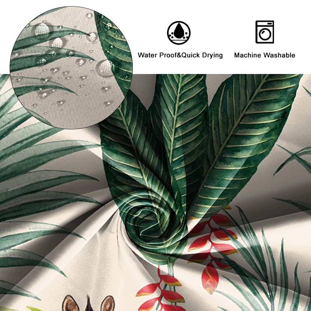 SDOTPMT 90x183cm Flamingo Shower Curtain Tropical Palm Tree Green Leaves Banana Leaf Horse Bath Curtain Summer Theme Bathtub Curtain Fabric Polyester