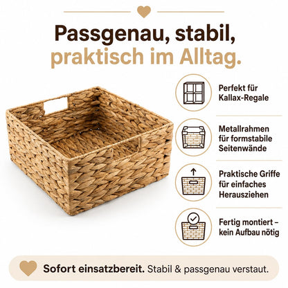 Sustainable Storage Basket, Braided Water Hyacinth Seagrass Single Half Compartment 30 x 34 x 15 cm