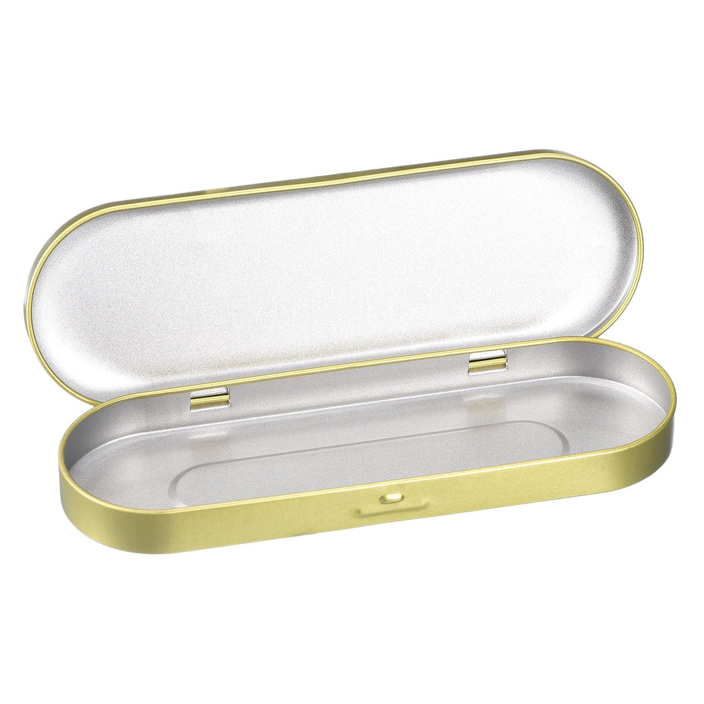 sourcing map 1 Pcs Metal Tin Box Container, 6.9x2.4x0.7 Inch Oval Empty Hinged Lid Box Mini Portable Storage Containers for Candy Drawing Pin Crafts