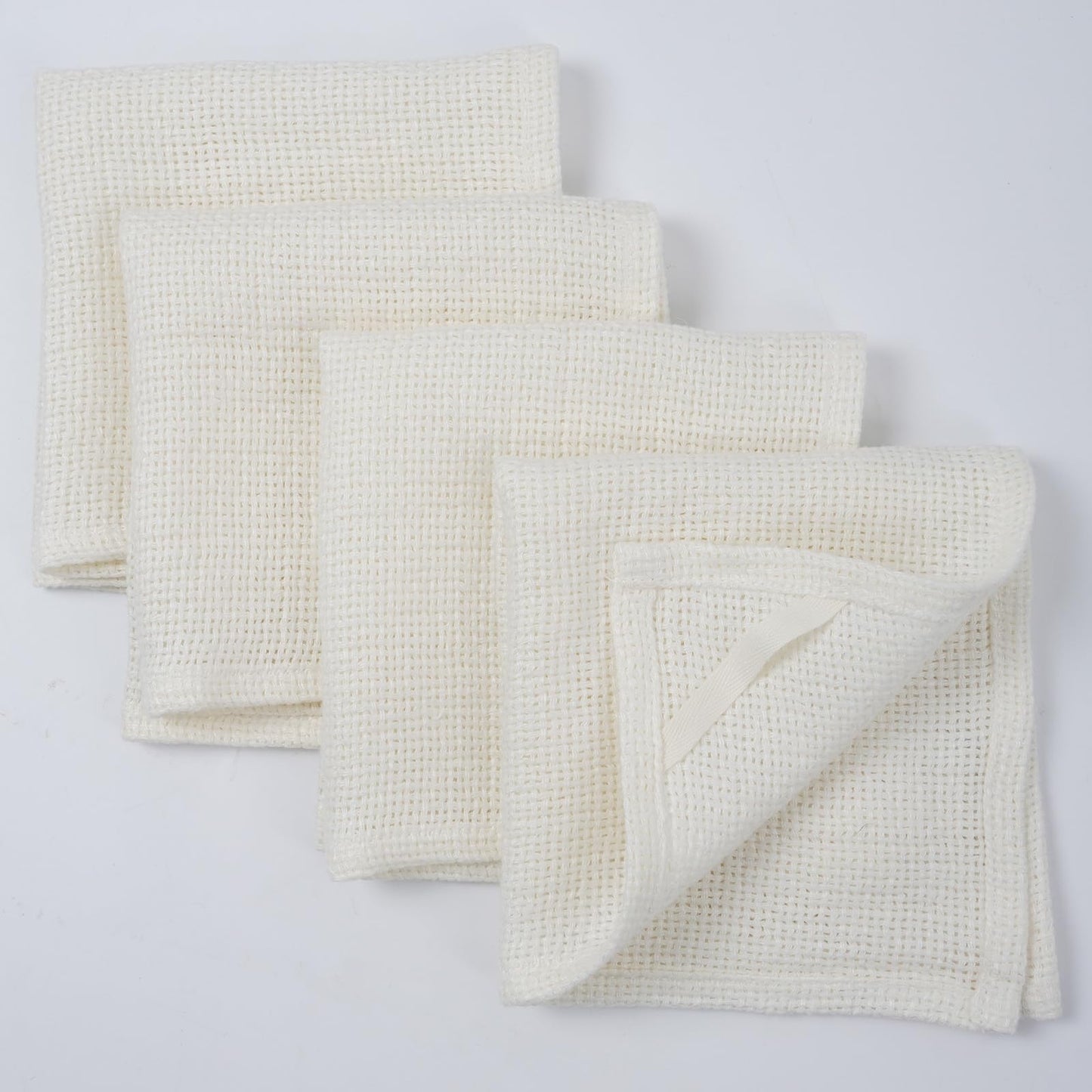 HSOFTIFY 100% Linen Face Cloth for Washing 4 Pack with Hanging Loop, White