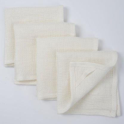 HSOFTIFY 100% Linen Face Cloth for Washing 4 Pack with Hanging Loop, White