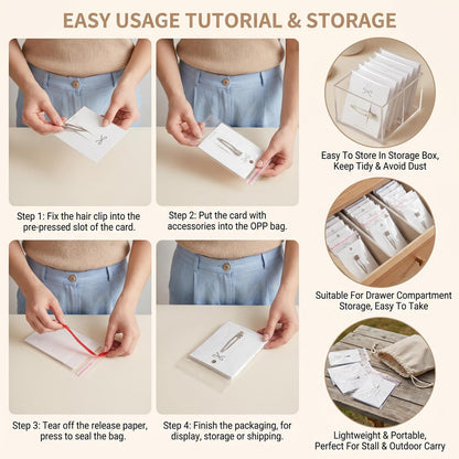 100PCS Hair Clip Display Cards with 100PCS Clear Bags Paper Cardboard Hair Barrettes Hairpin Card Holder for Jewelry Organizing