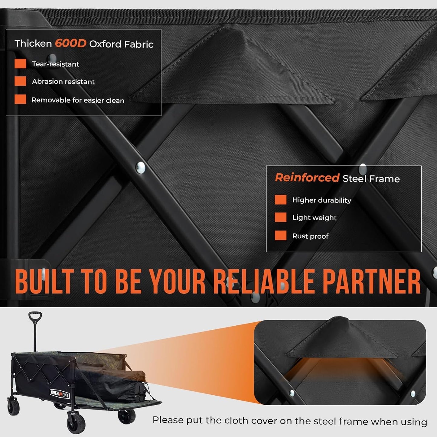 Overmont 120L Festival Camping trolley on Removable wheels - Pull Along Collapsible Wagon Cart with Adjustable Handle - 220LBS/100kg Large Capacity