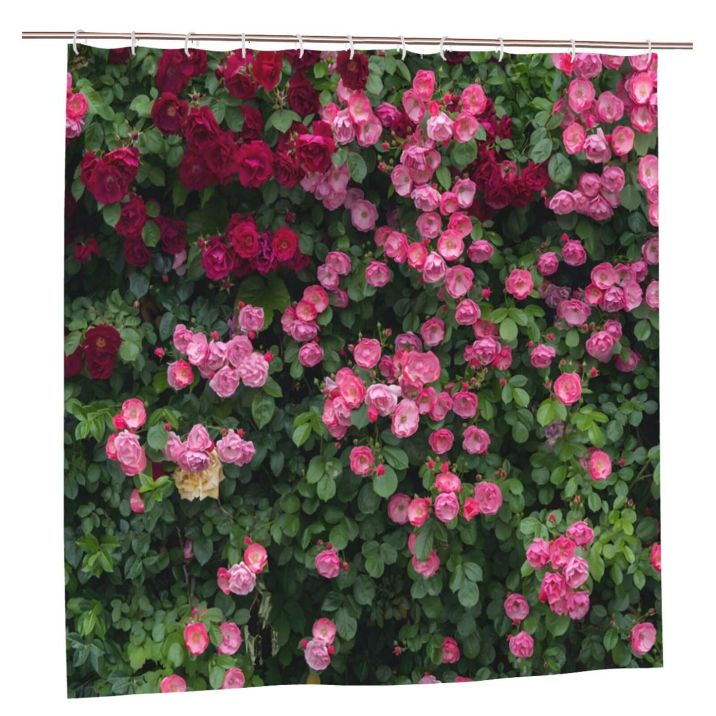 Pink Red Flowers Shower Curtain for Garden, 3D Floral Leaf Waterproof Bathroom Curtain, Outdoor Garden Scenery Shower Curtain, Quick Dry Bathtub Bath