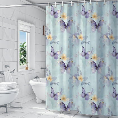 Butterfly Floral Shower Curtain 180x200cm Waterproof Mould Proof with Hooks