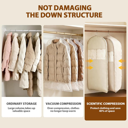 Space Saving Hanging Garment Bag with Self Compression Zipper, Heavy Duty Clothes Storage Organiser for Coats Down Jackets Suits