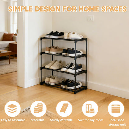 Lichamp Shoe Rack,4 Tier Stackable Shoe Rack,Shoe Storage Organiser Mini Shoe Organizers with Quick, Footware Storage Tool-Free Assembly for Entryway