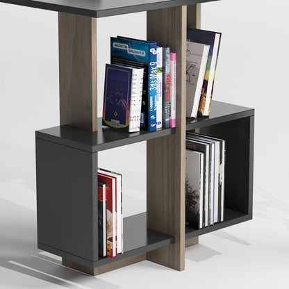 DEMANZE Writing Computer Desk, Home Office Study Desk with Space-Saving Bookshelf, Corner Laptop Pc Table with Storage Shelves