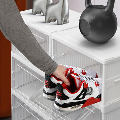 Shoe Storage Box 12PCS Shoe Organiser Clear Stackable with Magnetic Door Installation Free Plastic Trainer Storage Organise Foldable Space Saving Shoe