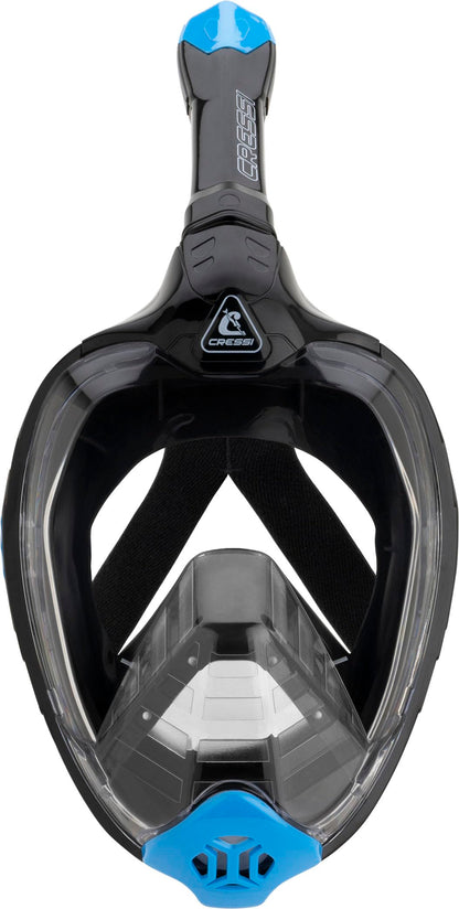 CRESSI Bali Full Face Mask Black/Blue L/XL - Unisex Integral Snorkel Mask, Anti Fog Clear Lens, 100% Silicone, Dry Snorkel with Float Valve, Action