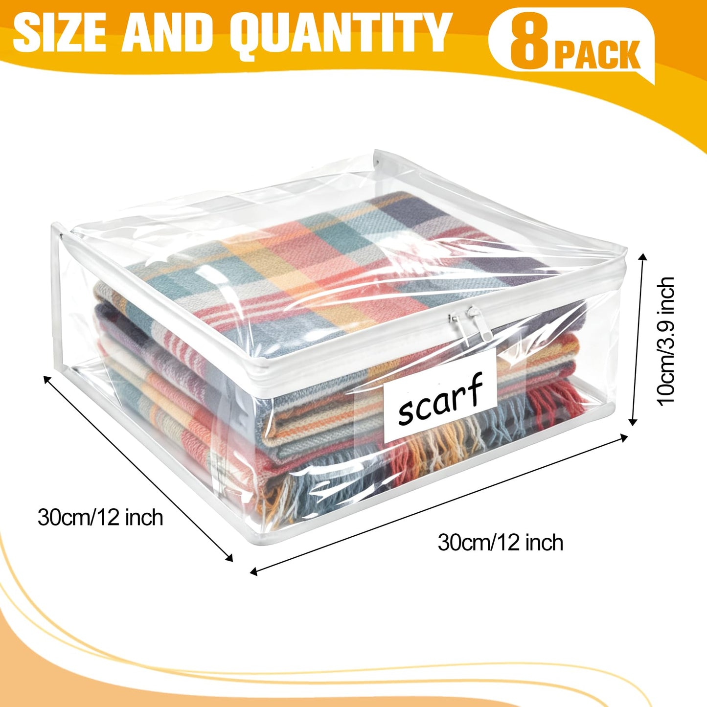 Plastic Storage Bags with Easy-Glide Zipper, Pack of 8, Durable Clear Vinyl Zippered Storage Bags for Clothes Sweaters Comforters Blankets Sheets