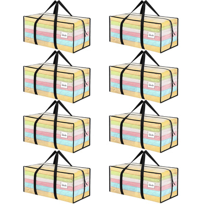 Dntorx 8 Pack 90L Moving Bags with L Zip, Clear Waterproof Storage Totes