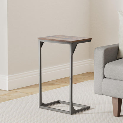 VASAGLE C-Shaped Side Table, Bedside Table, Sofa Side Table, with Metal Frame, Industrial, for Living Room, Bedroom, Rustic Brown and Black LET353B01