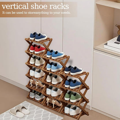 Kiss Me 3-Tier Foldable Bamboo Shoe Rack Narrow Vertical Organizer