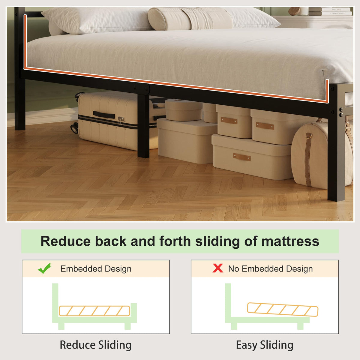 Lutown-Teen Metal Double Bed Frame with Headboard and Footboard