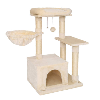 lionto Cat Scratching Post with Plush Ball and Lounger Height 85 cm Cat Tree with Sisal & Plush, Cosy Lying Surface & Cave, Includes Wall Bracket,