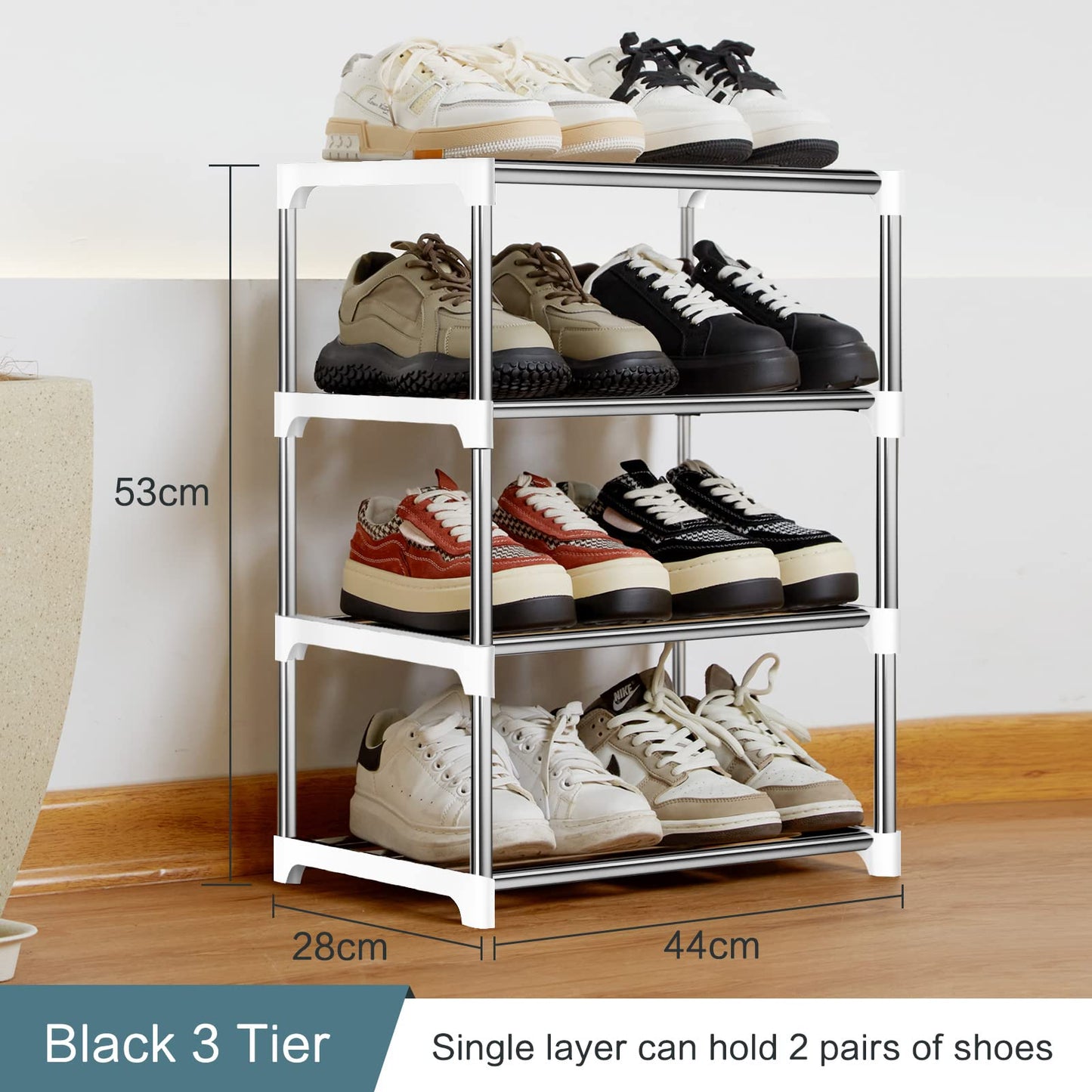 OLYREO White Small Shoe Rack 4 Tier Shoe Racks Storage for Hallway, Closet