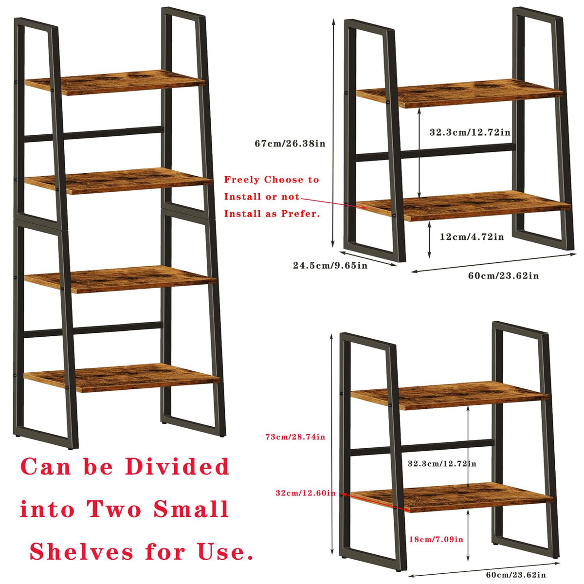 OYE 2 in 1 Bookcase with 4 Tiers, Ladder Shelf with 4 Shelves, Freestanding Plant Flower Stand, Standing Shelf for Living Room, Bedroom, Kitchen