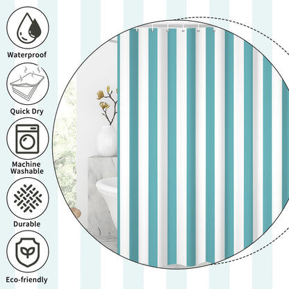 GCIREC Shower Curtain, 180x180cm, Light Teal and White Modern Minimalism Vertical Stripes Waterproof Fabric Machine Washable Bathroom Curtain with