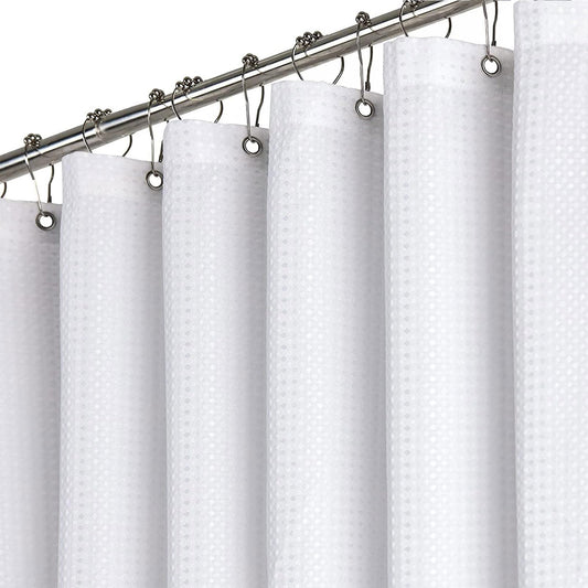 BTTN White Waffle Shower Curtain, Weighted Mould Proof Resistant Fabric Wet room Shower Curtains, Heavy Duty Waterproof Washable Thick Cloth Shower