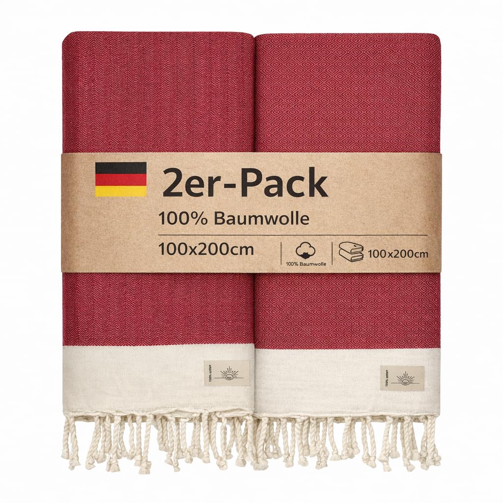 NOUR Premium 100% Cotton Turkish beach towel, Pack of 2, 100 x 200 cm, Picnic Blanket, Sauna & Hammam Towels, Extra Light, Absorbent, Quick-Drying