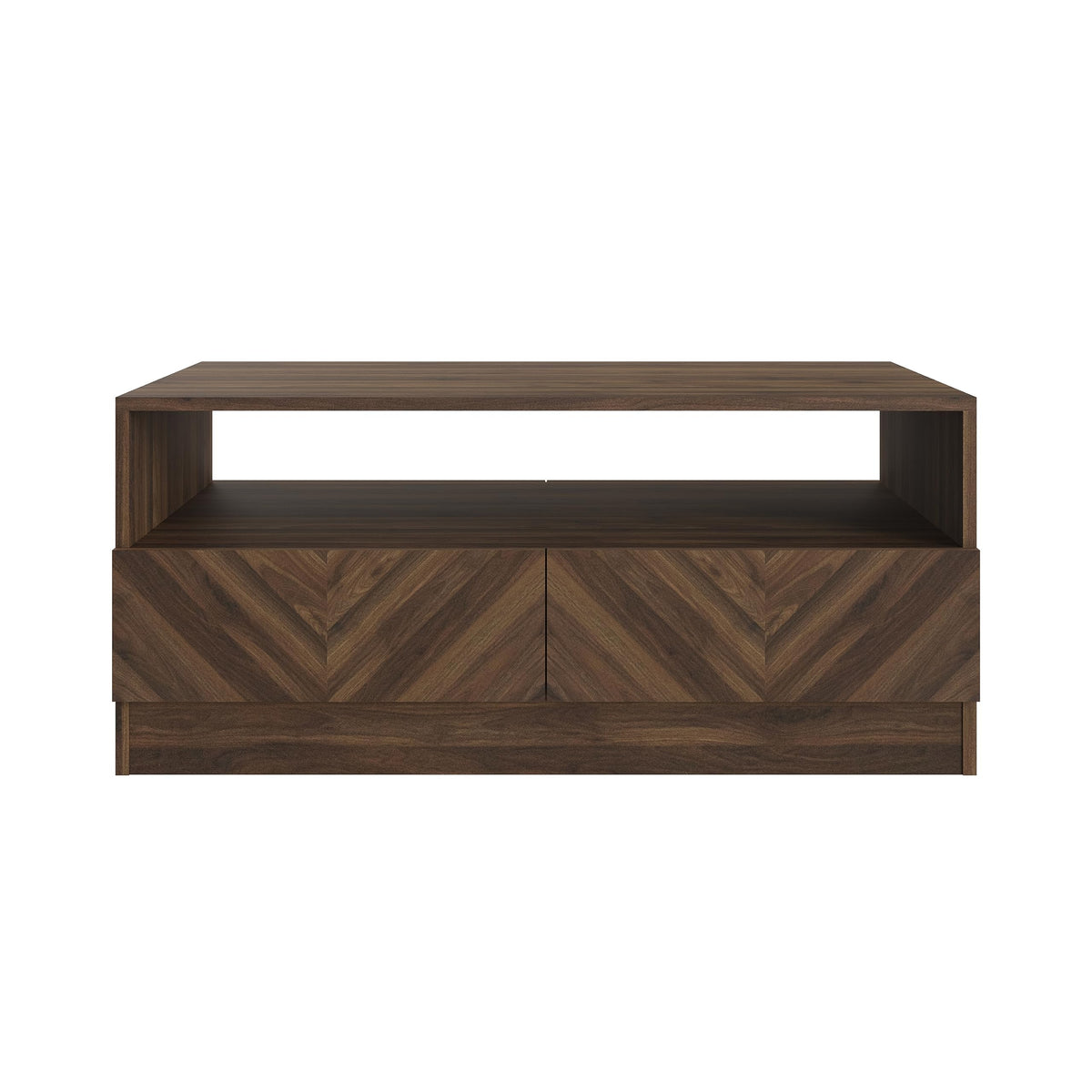 GFW Catania Coffee Table, Royal Walnut Coffee Table with 2 Drawers, Herringbone Wood Grain Finish, Modern Living Room Furniture