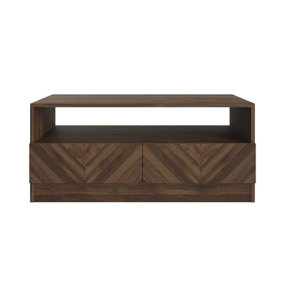 GFW Catania Coffee Table, Royal Walnut Coffee Table with 2 Drawers, Herringbone Wood Grain Finish, Modern Living Room Furniture