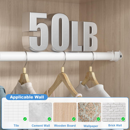 Wardrobe Rail 42-134cm Extendable Clothes Rail White Wardrobe Pole Stainless Steel Adjustable Clothes Rail Heavy Duty Hanging Rails For