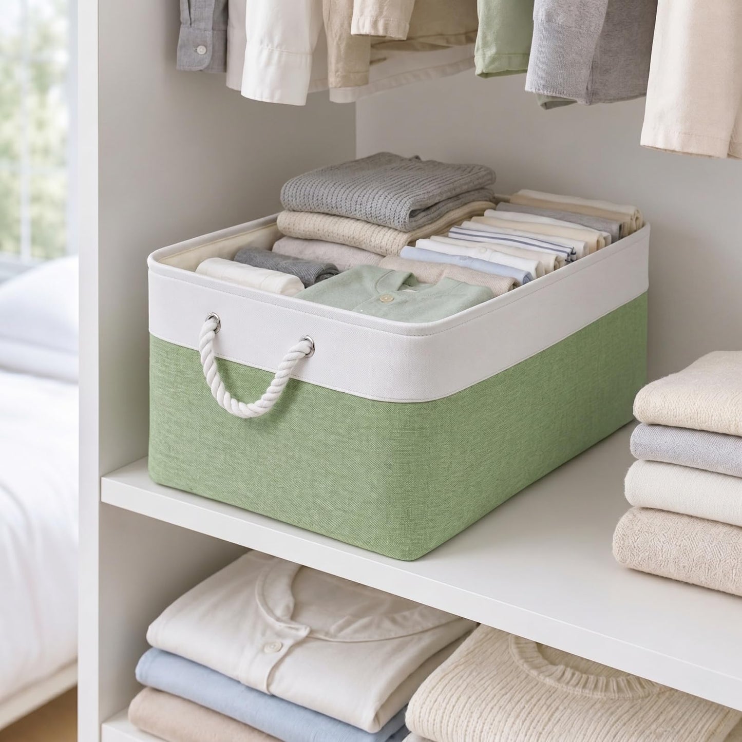 SOCOHOME Fabric Storage Box, Storage Basket with Handles for Shelves Toy, Wear-Resistant and Reinforced (M, 3 Pack)