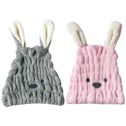 2 Pcs Dry Hair Hat Hair Drying Towels for Women Microfiber Dry Hair Cap with Cute Rabbit Ears Quick Drying Bath Cap Cartoon Hair Turbans Twist Super