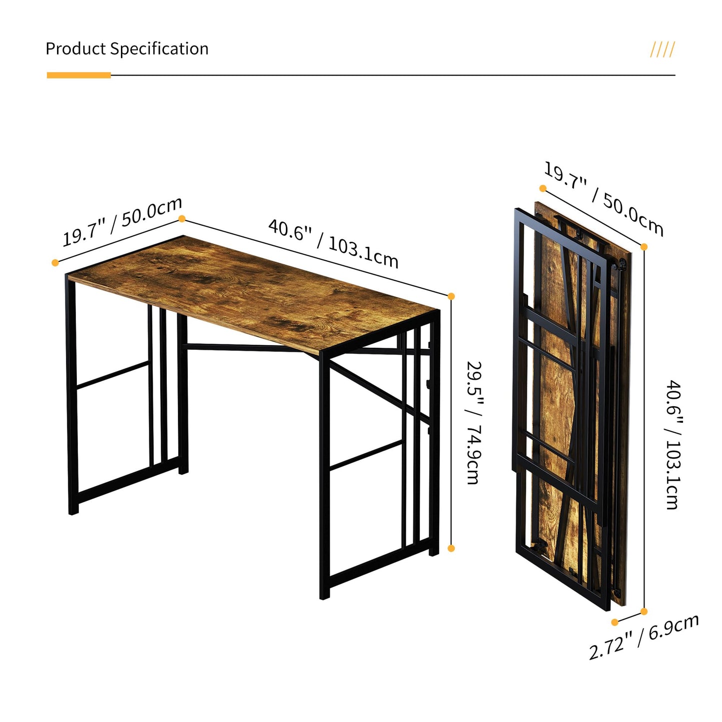Lutown-Teen 103 cm Folding Computer Desk, Rustic Brown