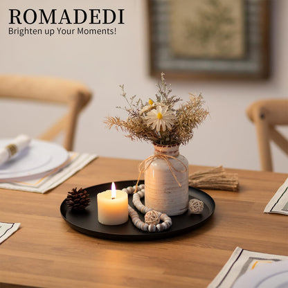 Romadedi Round Decorative Black Tray - Metal Candle Trays for Coffee Table Decor Candle Holders Plate for Centerpiece Kitchen Counter Perfume Organiser Display Home Decorations, 28cm