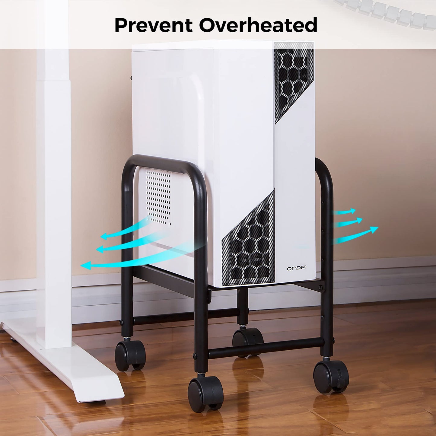EUREKA ERGONOMIC Computer Tower Stand Height Adjustable Mobile CPU Stand PC Tower Rolling Cart Steel CPU Holder with Locking Caster Wheels for Home