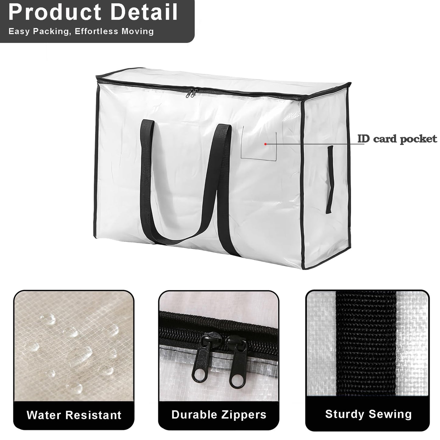 Clear Plastic Storage Bags,95L Clothes Storage Bag with Zipper Closet Organizer,Large Moving Bags With Heavy Duty Handles & Zips for Clothing