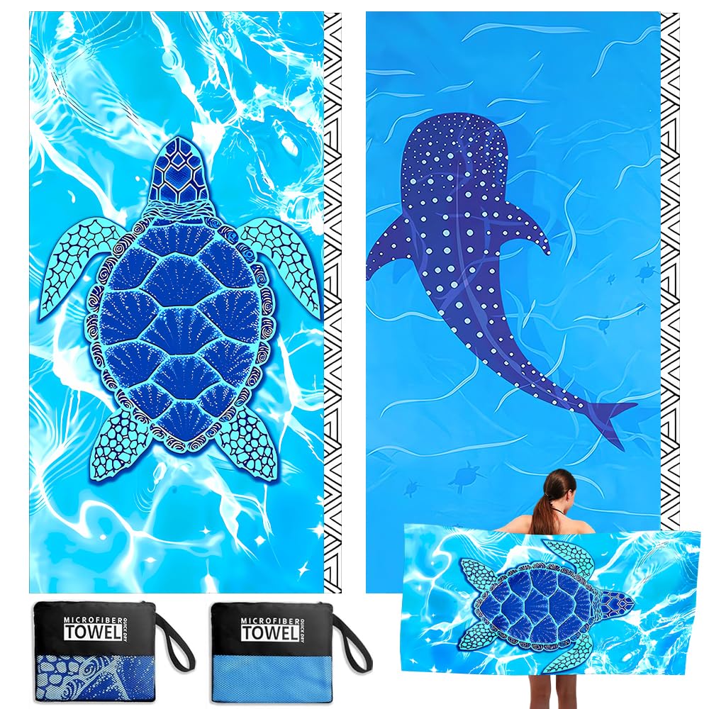 Jonuin 2 Pack Microfibre Beach Towels for Adults, 180 × 90 cm Extra Large Microfibre Beach Towel with Double Side Print, Quick Dry Towel