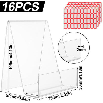 CYEER 16 PCS Book Stand 7.5 x 9 x 10.5 cm, Acrylic Display Stand Book Holder, Clear Display Stand Book Stands for display Books, Picture Albums, Menu